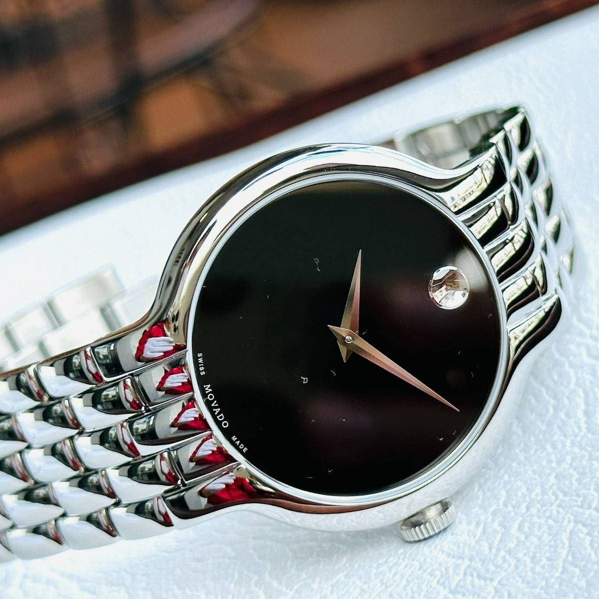 Shop Authentic Movado Classic Quartz Black Dial Silver Steel Strap Watch for Men - 0606337 - Luxxuri
