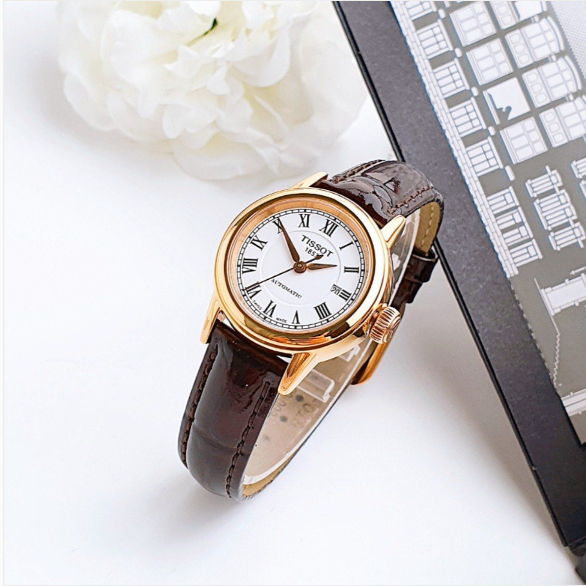 Shop Authentic Tissot T Classic Carson White Dial Brown Leather Strap Watch For Women - T085.207.36.013.00 - Luxxuri
