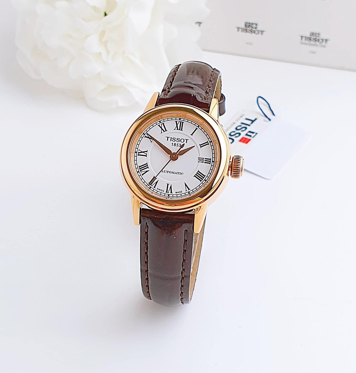 Shop Authentic Tissot T Classic Carson White Dial Brown Leather Strap Watch For Women - T085.207.36.013.00 - Luxxuri
