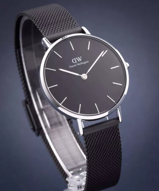 Shop Authentic Daniel Wellington Petite Ashfield Black Dial Black Mesh Strap Watch For Women - DW00100202 - Luxxuri