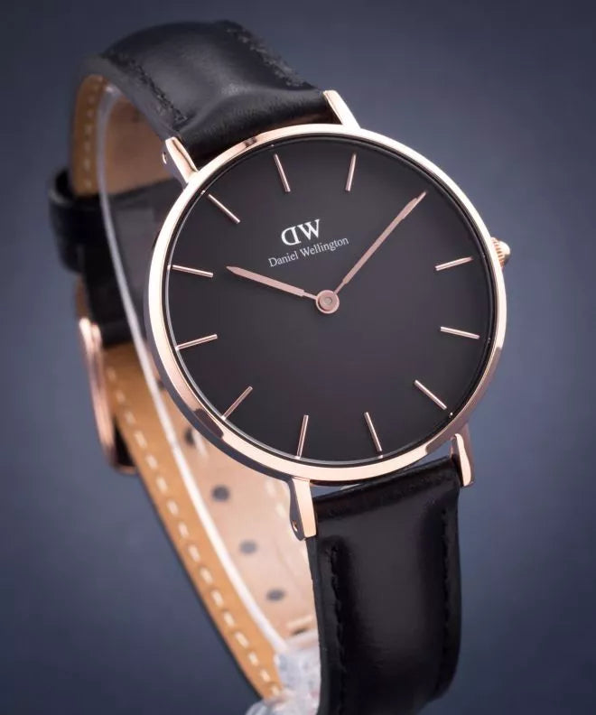Shop Authentic Daniel Wellington Petite Sheffield Black Dial Black Leather Strap Watch For Women - DW00100168 - Luxxuri