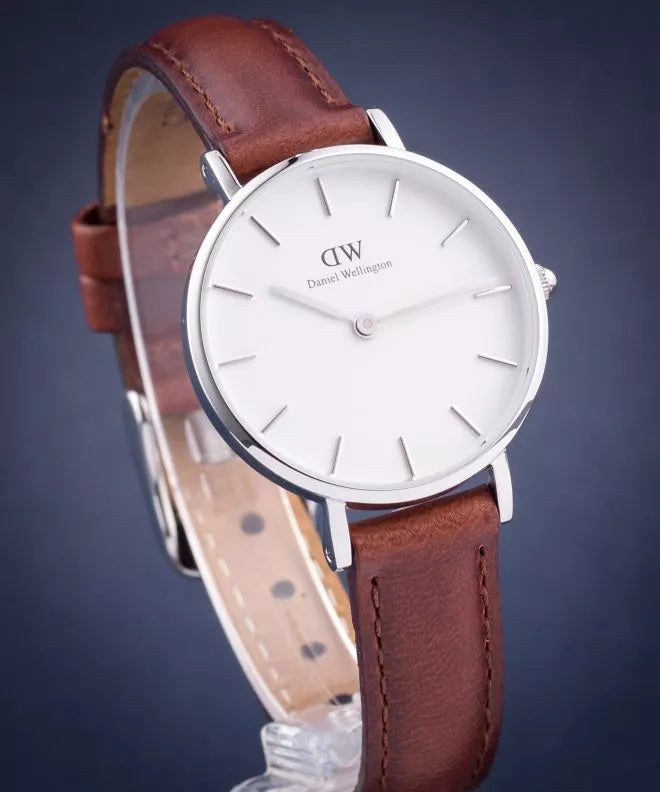 Shop Authentic Daniel Wellington Petite White Dial Brown Leather Strap Watch For Women - DW00100243 - Luxxuri
