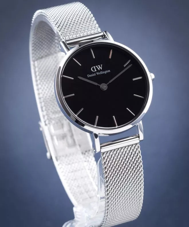 Shop Authentic Daniel Wellington Petite Sterling Black Dial Silver Mesh Bracelet Watch For Women - DW00100218 - Luxxuri