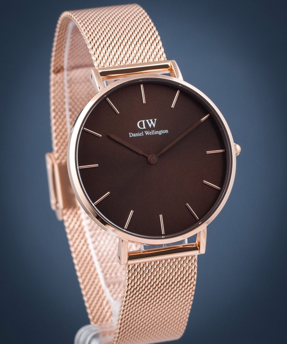 Shop Authentic Daniel Wellington Petite Amber Brown Dial Rose Gold Mesh Strap Watch for Women - DW00100478 - Luxxuri
