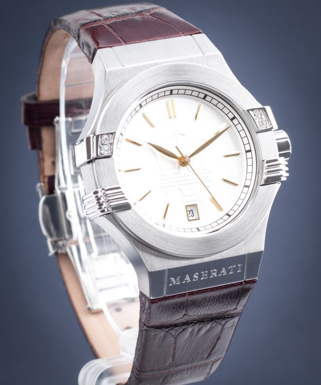 Shop Authentic Maserati Potenza Silver Dial Brown Leather Strap Watch For Women - R8851108506 - Luxxuri