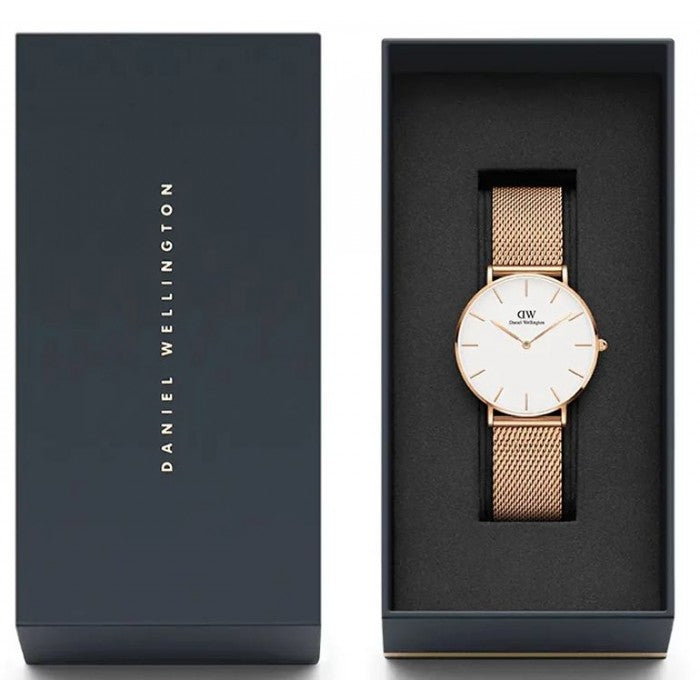 Shop Authentic Daniel Wellington Petite Melrose White Dial Rose Gold Mesh Strap Watch For Women - DW00100305 - Luxxuri