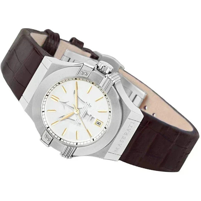 Shop Authentic Maserati Potenza Silver Dial Brown Leather Strap Watch For Women - R8851108506 - Luxxuri