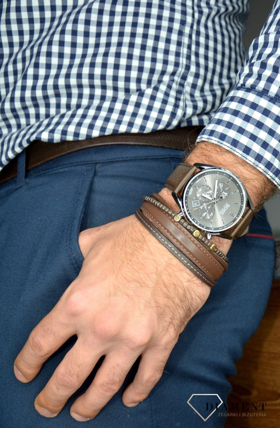 Shop Authentic Hugo Boss Champion Grey Dial Brown Leather Strap Watch for Men - 1513815 - Luxxuri