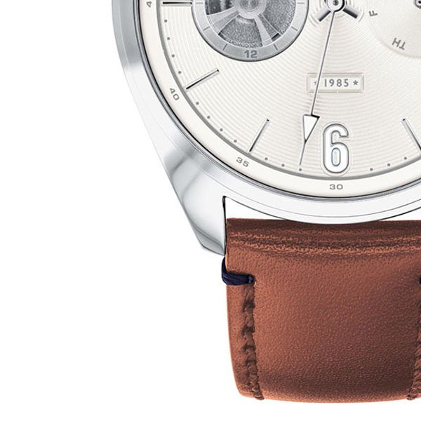 Shop Authentic Tommy Hilfiger Deacon White Dial Brown Leather Strap Watch for Men - 1791550 - Luxxuri