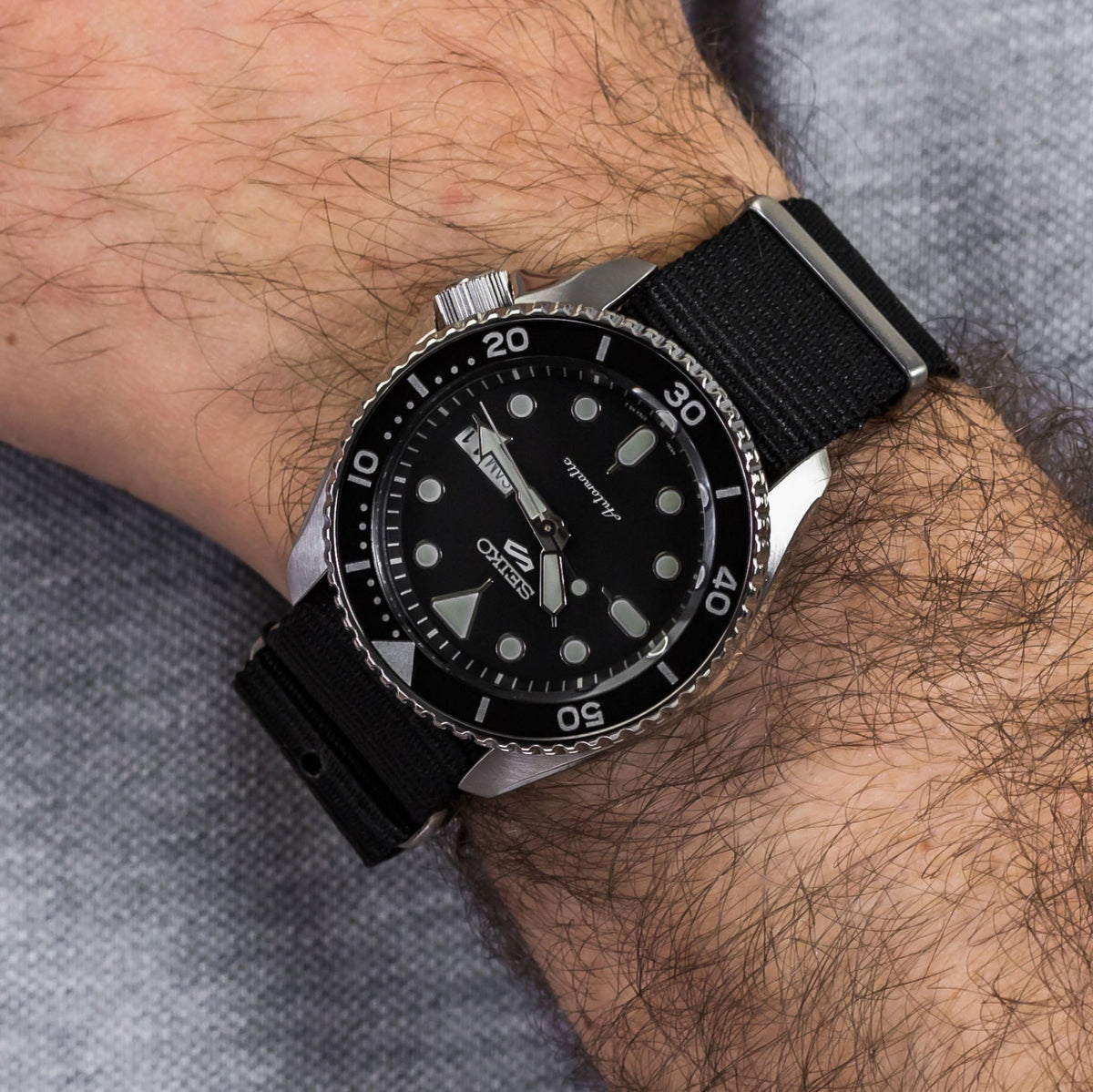 Seiko 5 Sports SKX Automatic Black Dial Black NATO Strap Watch For Men - SRPD55K3