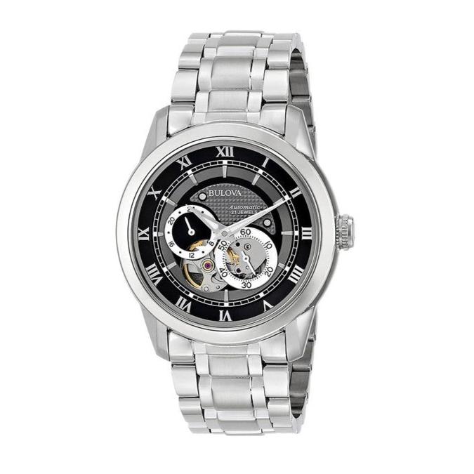 Shop Authentic Bulova BVA Dual Aperture Black Dial Silver Steel Strap Watch for Men - 96A119 - Luxxuri