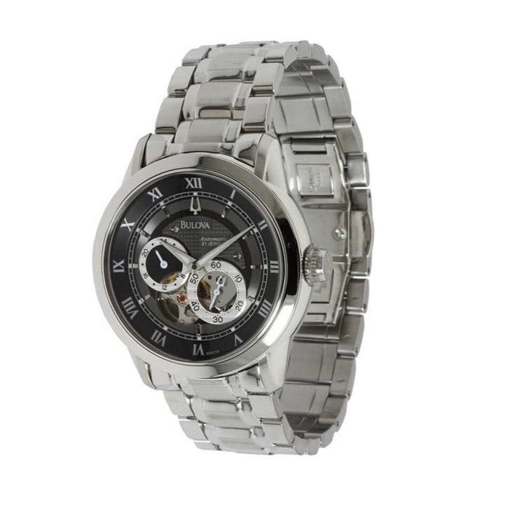 Shop Authentic Bulova BVA Dual Aperture Black Dial Silver Steel Strap Watch for Men - 96A119 - Luxxuri