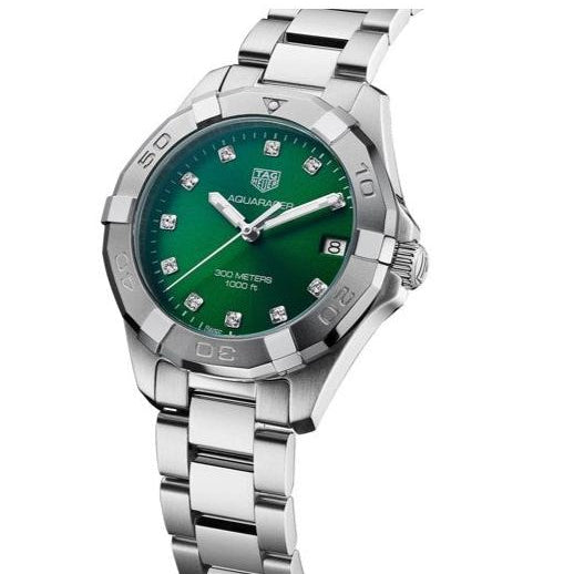 Shop Authentic Tag Heuer Aquaracer Diamonds Emerald Green Dial Watch for Women - WBD1316.BA0740 - Luxxuri