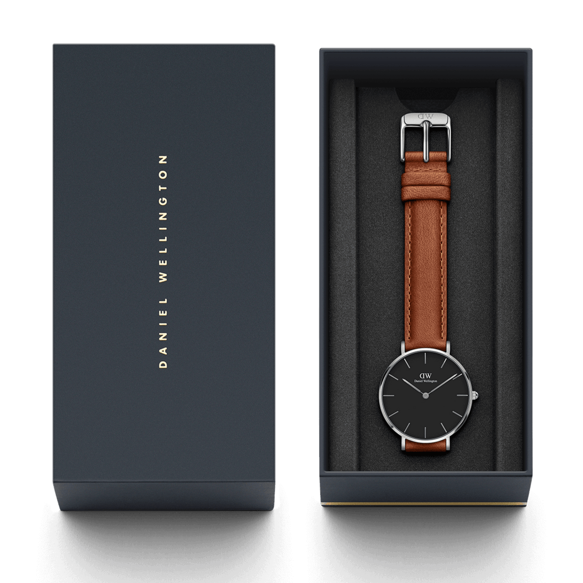  Shop Authentic Daniel Wellington Petite Sterling Black Dial Brown Leather Strap Watch For Women - DW00100178 - Luxxuri