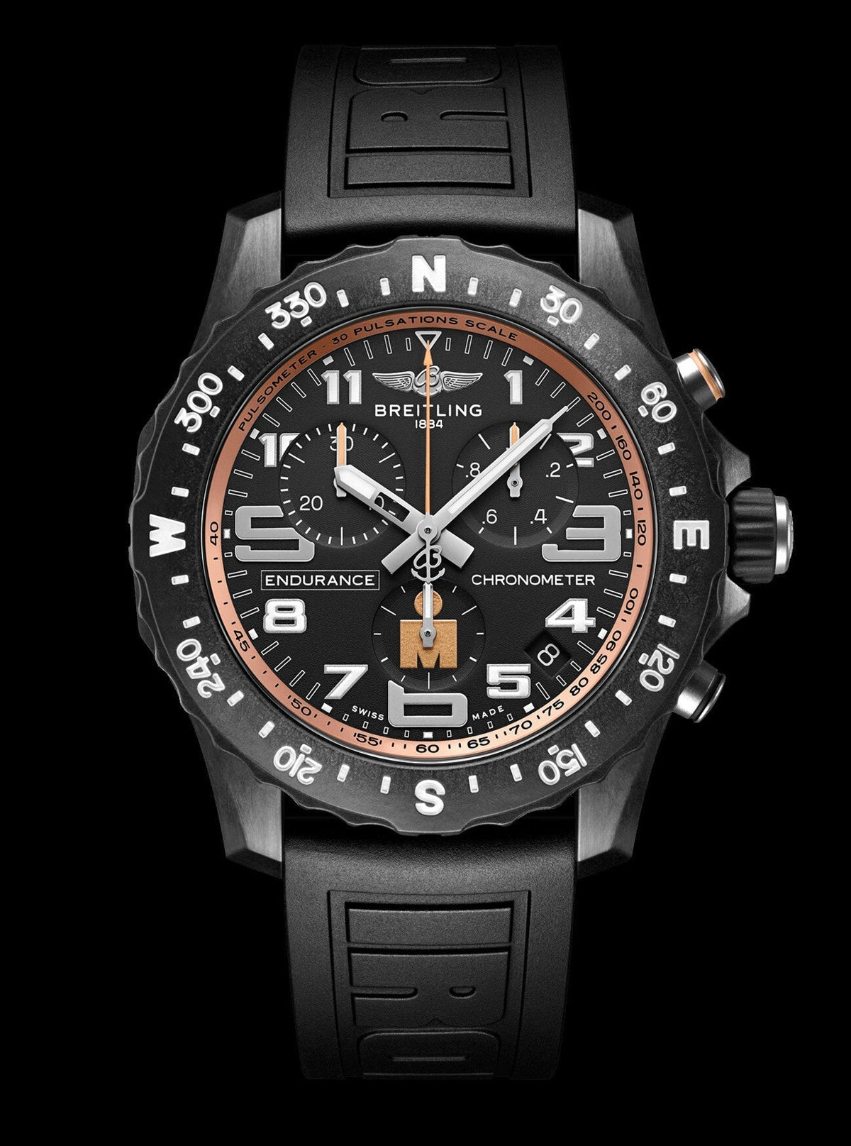 Breitling Endurance Pro Ironman Black Dial Black Rubber Strap Watch for Men - X823101B1B1S1