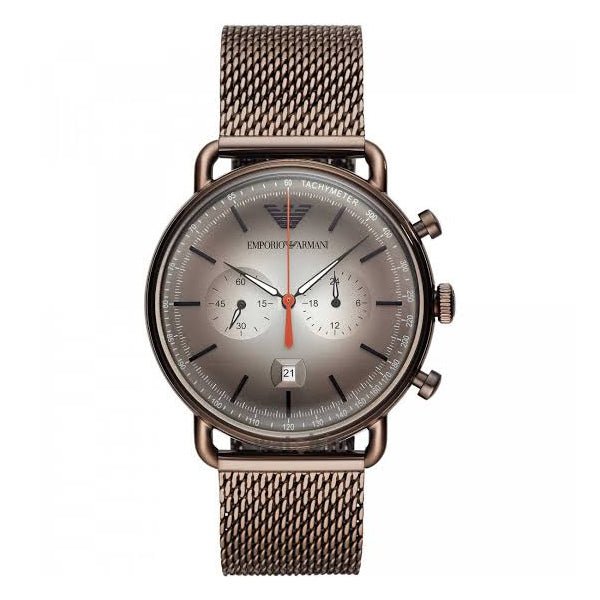  Shop Authentic Emporio Armani Aviator Chronograph Grey Dial Brown Mesh Bracelet Watch For Men - AR11169 - Luxxuri