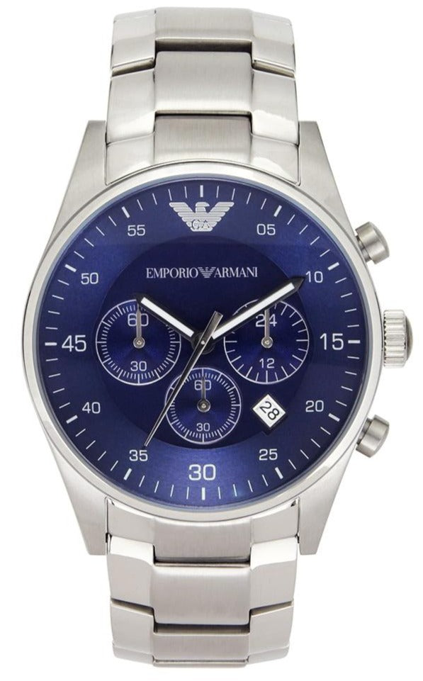  Shop Authentic Emporio Armani Sportivo Chronograph Blue Dial Silver Steel Strap Watch For Men - AR5860 - Luxxuri