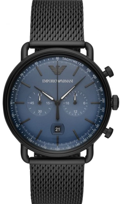 Shop Authentic Emporio Armani Aviator Chronograph Blue Dial Black Mesh Bracelet Watch For Men - AR11201 - Luxxuri
