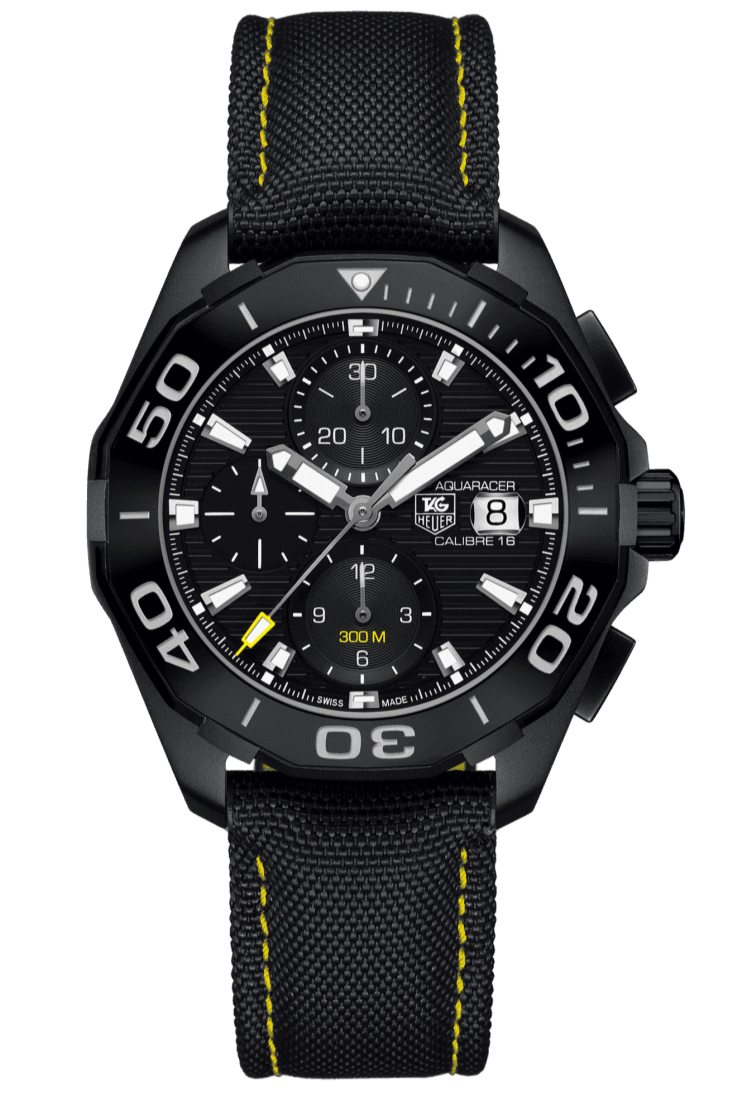  Shop Authentic Tag Heuer Aquaracer Chronograph PVD Black Dial Black Nylon Strap Watch for Men - CAY218A.FC6361 - Luxxuri