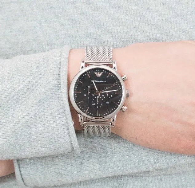  Shop Authentic Emporio Armani Chronograph Black Dial Silver Mesh Bracelet Watch For Men - AR11104 - Luxxuri