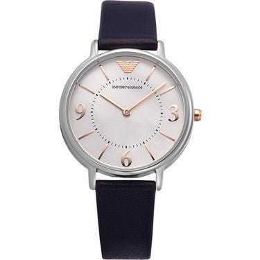  Shop Authentic Emporio Armani Kappa White Mother of Pearl Dial Black Leather Strap Watch For Women - AR2509 - Luxxuri