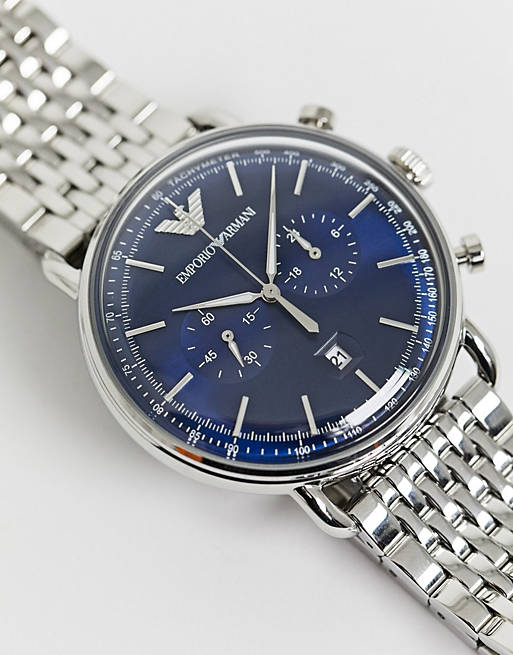  Shop Authentic Emporio Armani Aviator Chronograph Blue Dial Silver Steel Strap Watch For Men - AR11238 - Luxxuri
