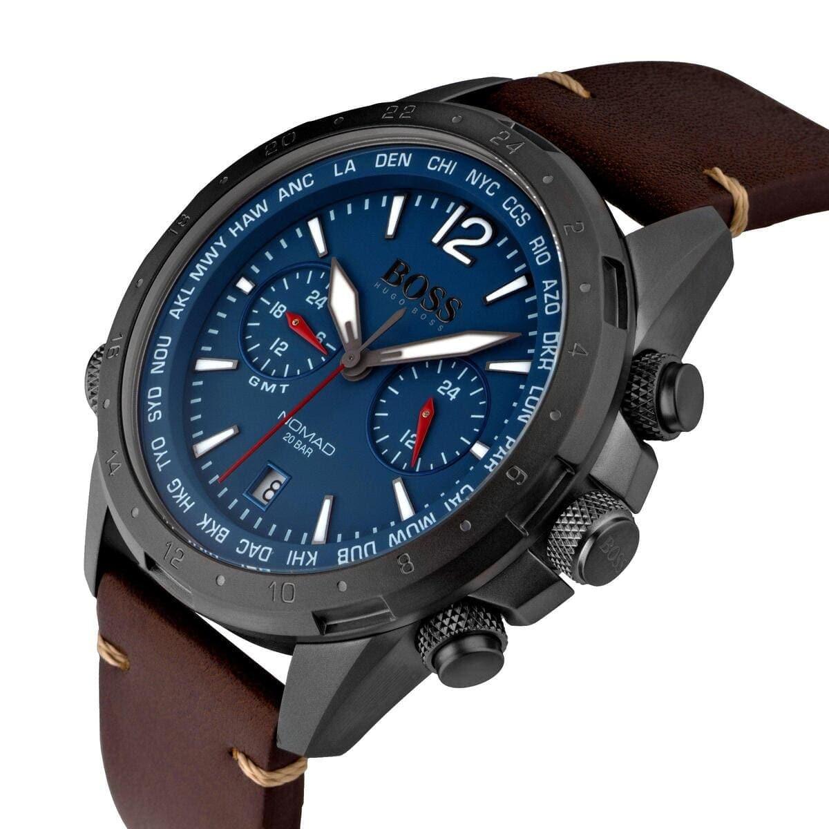 Shop Authentic Hugo Boss Nomad Blue Dial Brown Leather Strap Watch for Men - 1513773 - Luxxuri