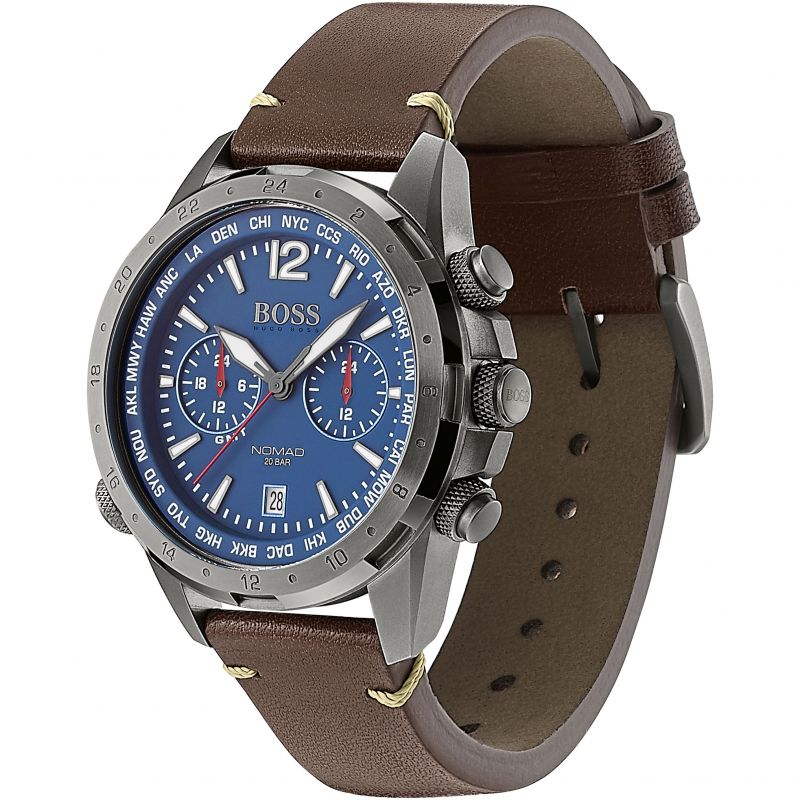  Shop Authentic Hugo Boss Nomad Blue Dial Brown Leather Strap Watch for Men - 1513773 - Luxxuri