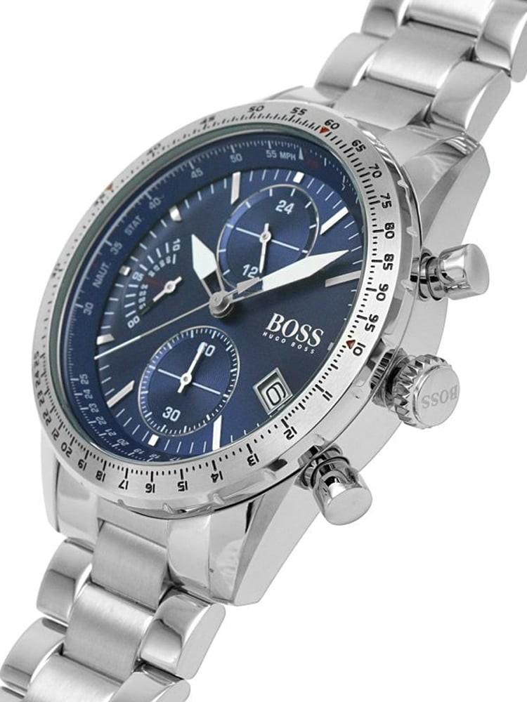 Hugo Boss Pilot Chronograph Blue Dial Silver Steel Strap Watch for Men - 1513850