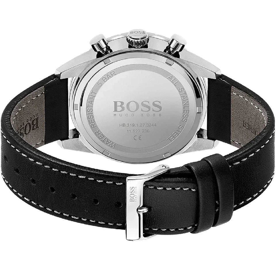 Hugo Boss Pilot Edition Chronograph Black Dial Black Leather Strap Watch for Men - 1513853