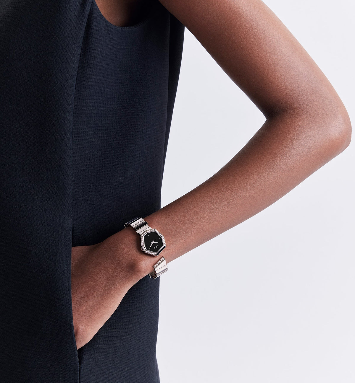  Shop Authentic Dior Gem Dior Mother of Pearl Diamonds Black Dial Silver Steel Strap Watch for Women - CD18111X1058 - Luxxuri