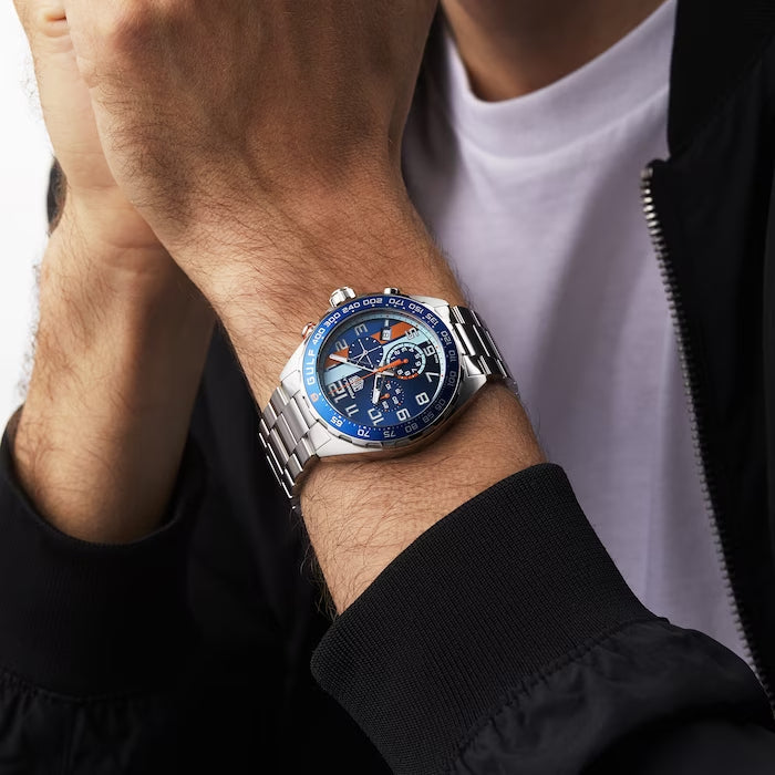  Shop Authentic Tag Heuer Formula 1 Gulf Edition Chronograph Blue Dial Silver Steel Strap Watch for Men - CAZ101AT.BA0842 - Luxxuri