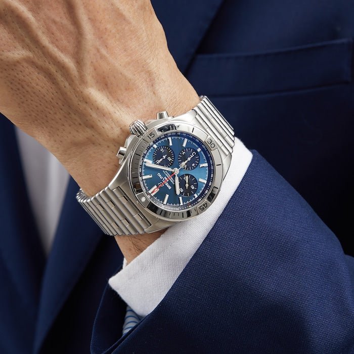 Breitling Chronomat B01 42mm Blue Dial Silver Steel Strap Watch for Men - AB0134101C1A1