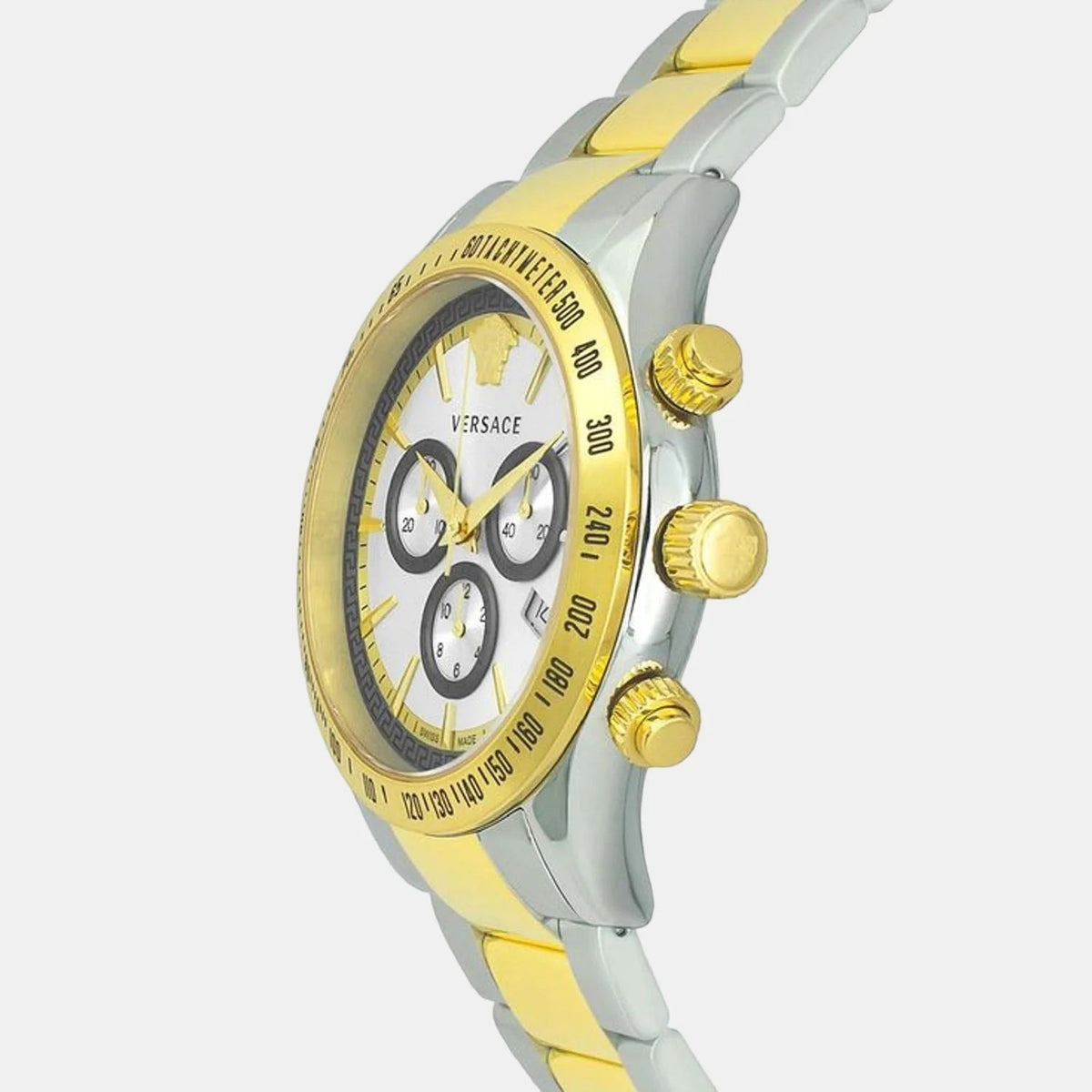 Versace Classic Chronograph Quartz Silver Dial Two Tone Steel Strap Watch For Men - VEV700519