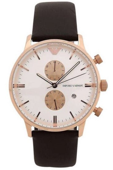  Shop Authentic Emporio Armani Gianni Classic Chronograph White Dial Brown Leather Strap Watch For Men - AR0398 - Luxxuri
