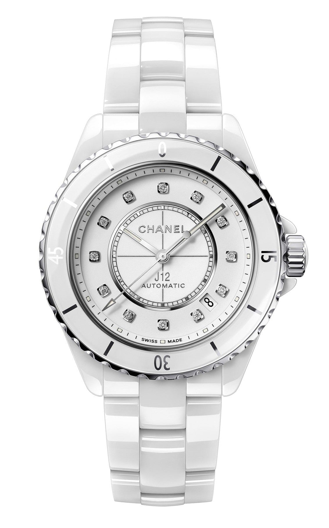  Shop Authentic Chanel J12 Quartz Diamonds White Dial White Steel Strap Watch for Women - J12 H5703 - Luxxuri