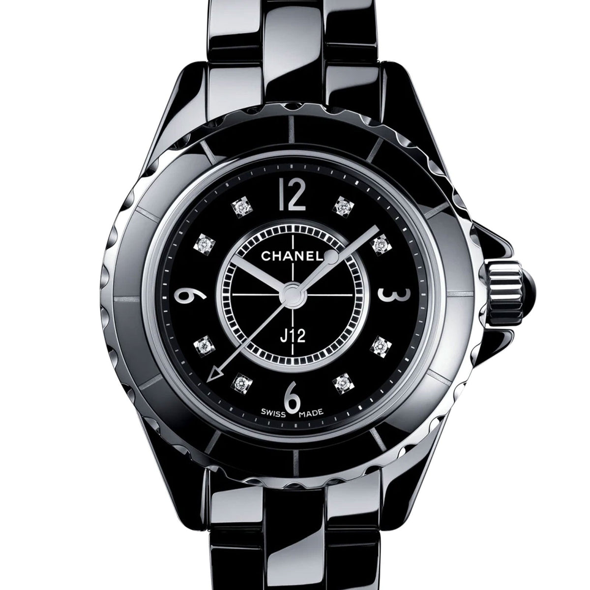  Shop Authentic Chanel J12 Diamonds Black Dial Black Steel Strap Watch for Women - J12 H2569 - Luxxuri