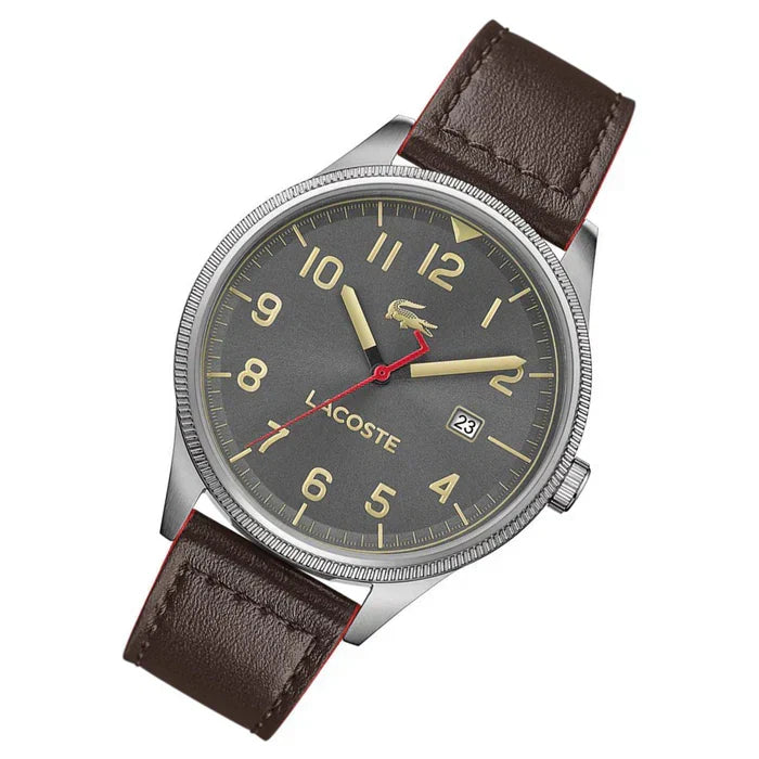 Lacoste Continental Gray Dial Brown Leather Strap Watch for Men - 2011020
