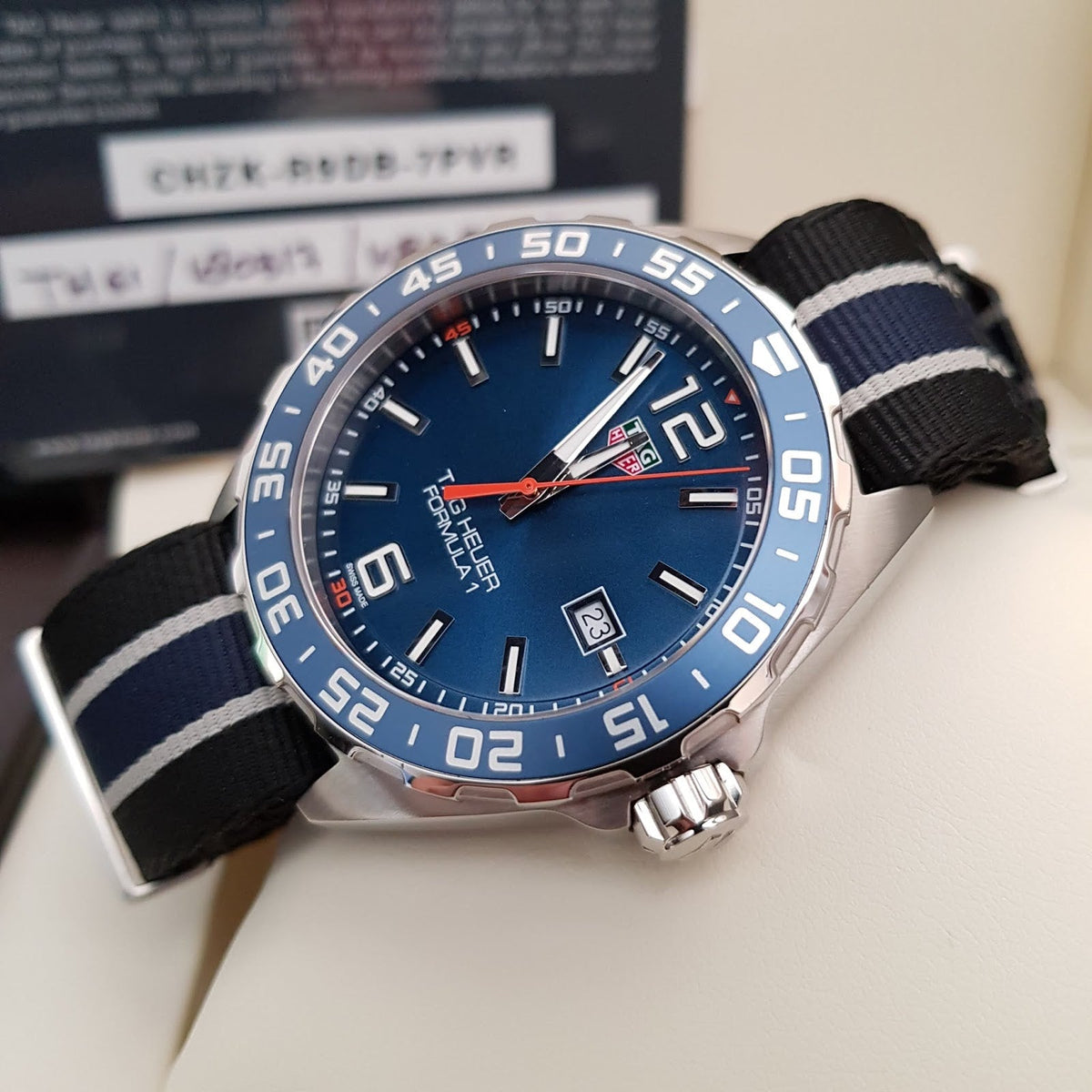  Shop Authentic Tag Heuer Formula 1 Quartz Blue Dial Two Tone NATO Strap Watch for Men - WAZ1010.FC8197 - Luxxuri