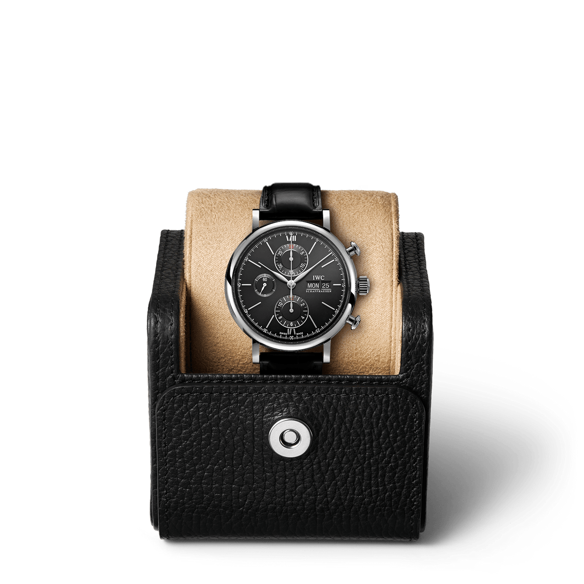  Shop Authentic IWC Portofino Chronograph Black Dial Black Leather Strap Watch for Men - IW391029 - Luxxuri
