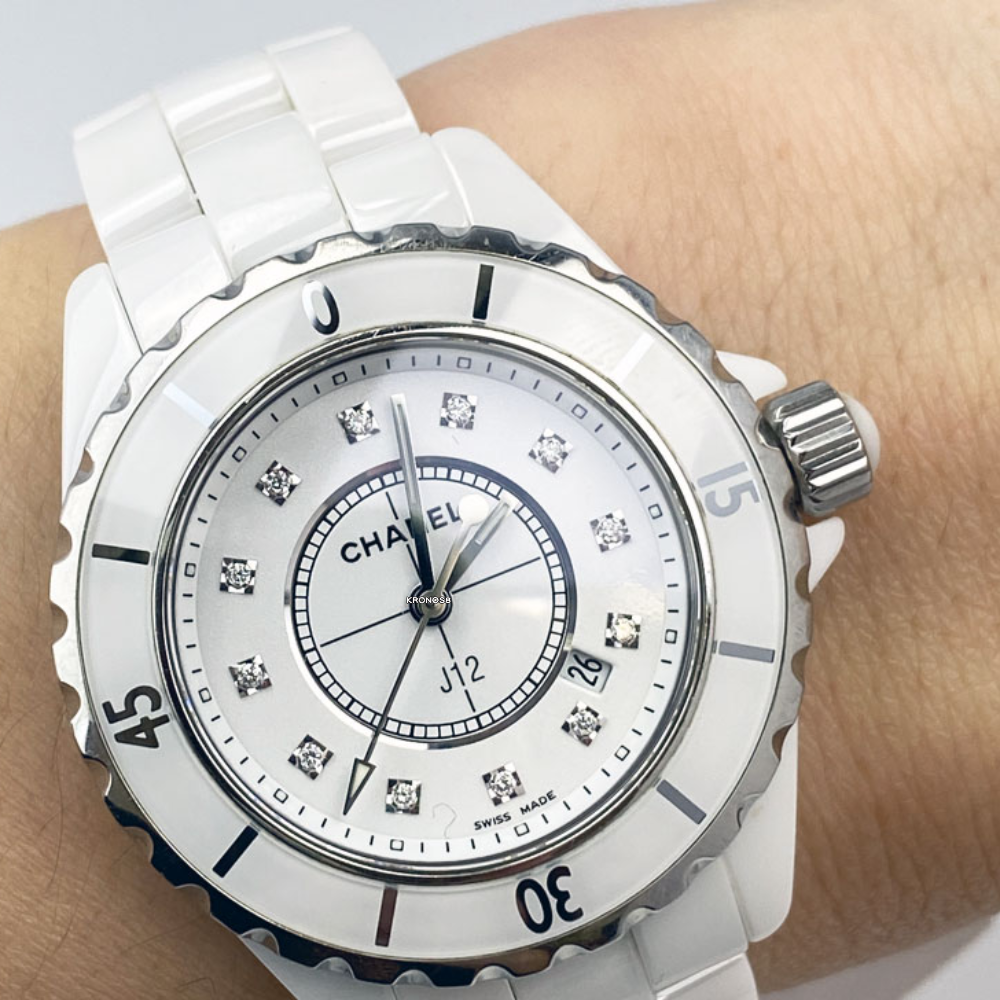  Shop Authentic Chanel J12 Quartz Diamonds White Dial White Steel Strap Watch for Women - J12 H5703 - Luxxuri