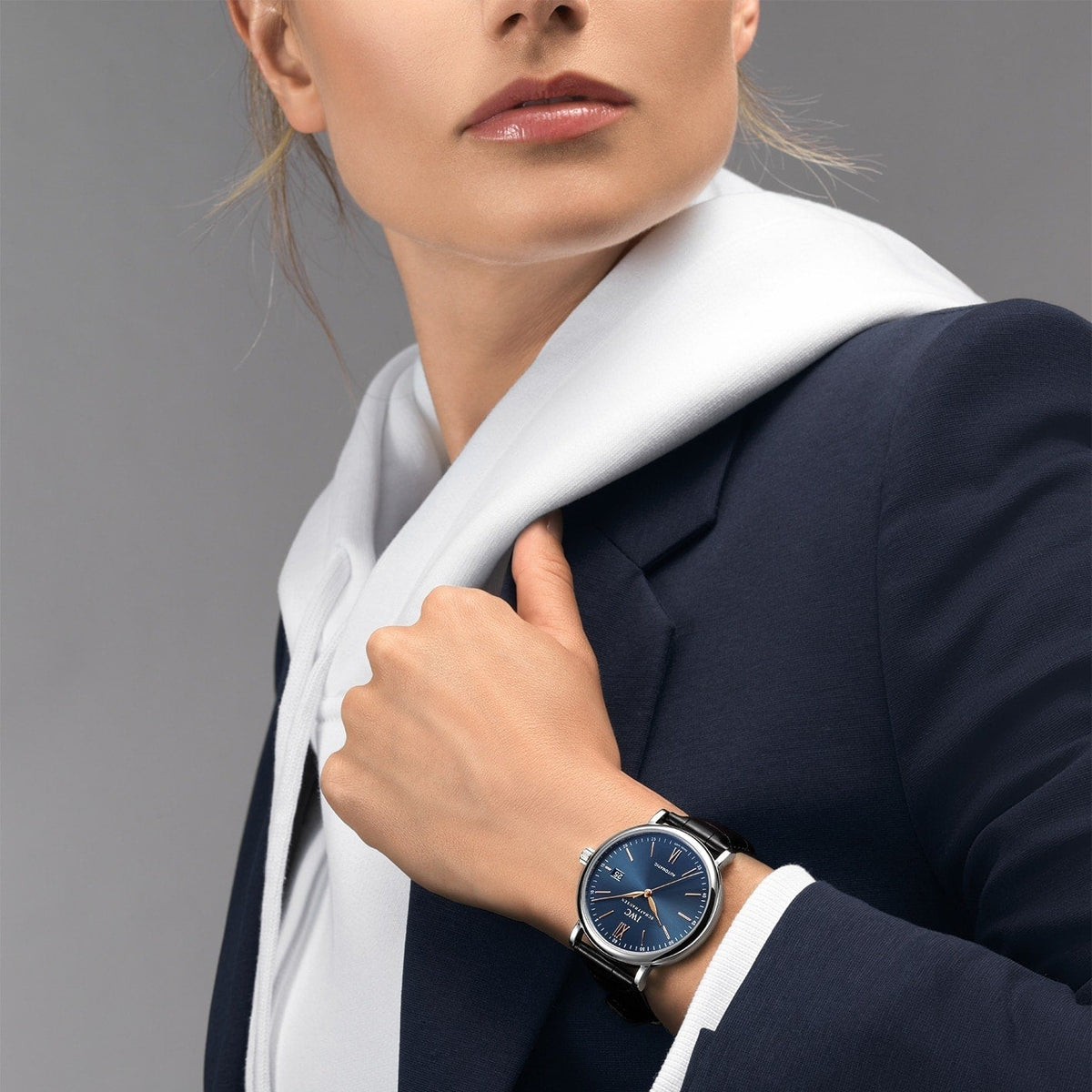  Shop Authentic IWC Portofino Automatic Blue Dial Black Leather Strap Watch for Men - IW356523 - Luxxuri