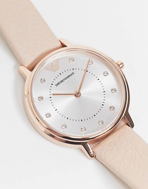  Shop Authentic Emporio Armani Kappa Rose Gold & White Dial Beige Nude Leather Strap Watch For Women - AR2510 - Luxxuri