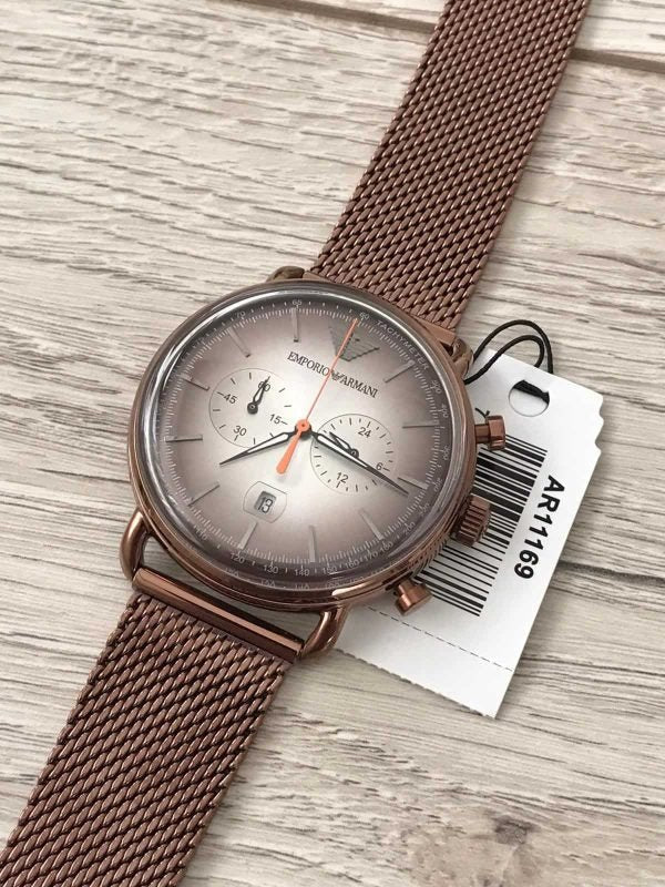 Shop Authentic Emporio Armani Aviator Chronograph Grey Dial Brown Mesh Bracelet Watch For Men - AR11169 - Luxxuri