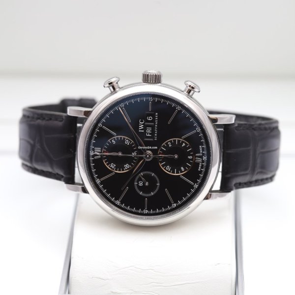  Shop Authentic IWC Portofino Chronograph Black Dial Black Leather Strap Watch for Men - IW391008 - Luxxuri