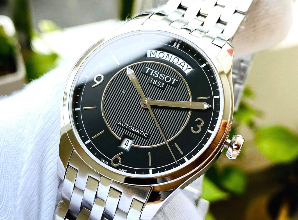 Tissot T Classic T One Automatic Black Dial Silver Steel Strap Watch For Men - T038.430.11.057.00