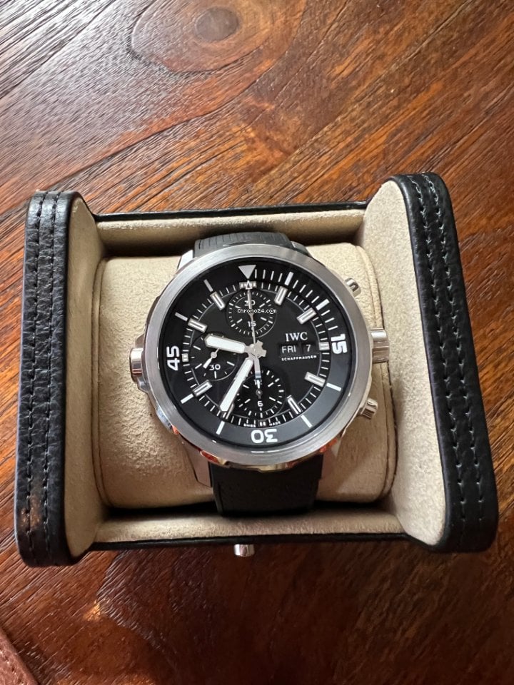  Shop Authentic IWC Aquatimer Chronograph Black Dial Black Leather Strap Watch for Men - IW376803 - Luxxuri