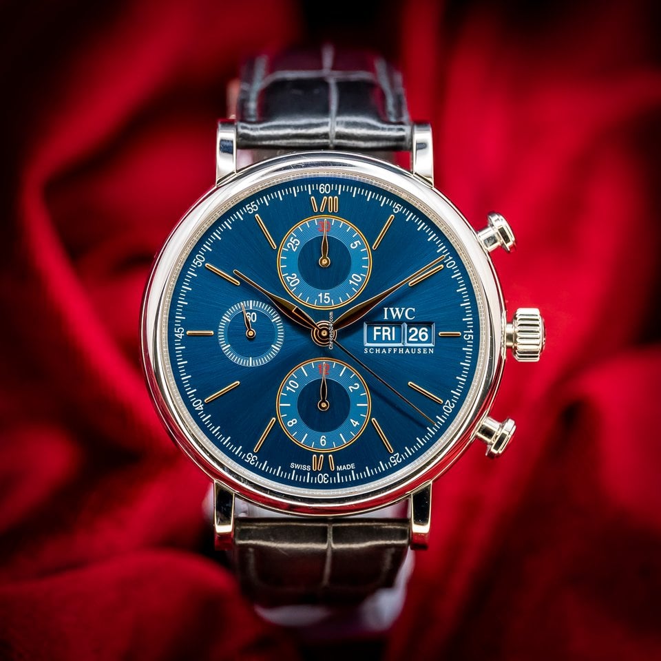  Shop Authentic IWC Portofino Chronograph Blue Dial Black Leather Strap Watch for Men - IW391036 - Luxxuri