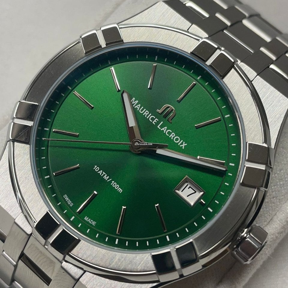  Shop Authentic Maurice Lacroix Aikon Date Quartz Green Dial Silver Steel Strap Watch for Men - AI1108-SS002-630-1 - Luxxuri