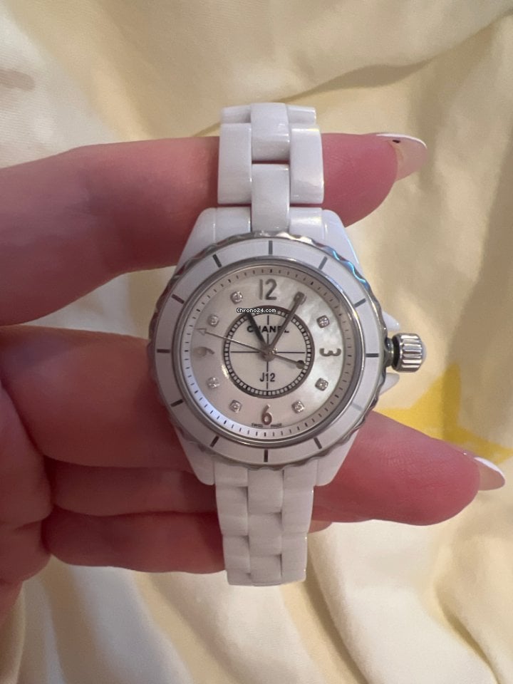  Shop Authentic Chanel J12 Diamonds Quartz Mother of Pearl White Dial White Steel Strap Watch for Women - J12 H2570 - Luxxuri
